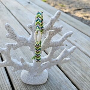 Handmade Chevron Shell Friendship Bracelet - Green, Pink & Cream